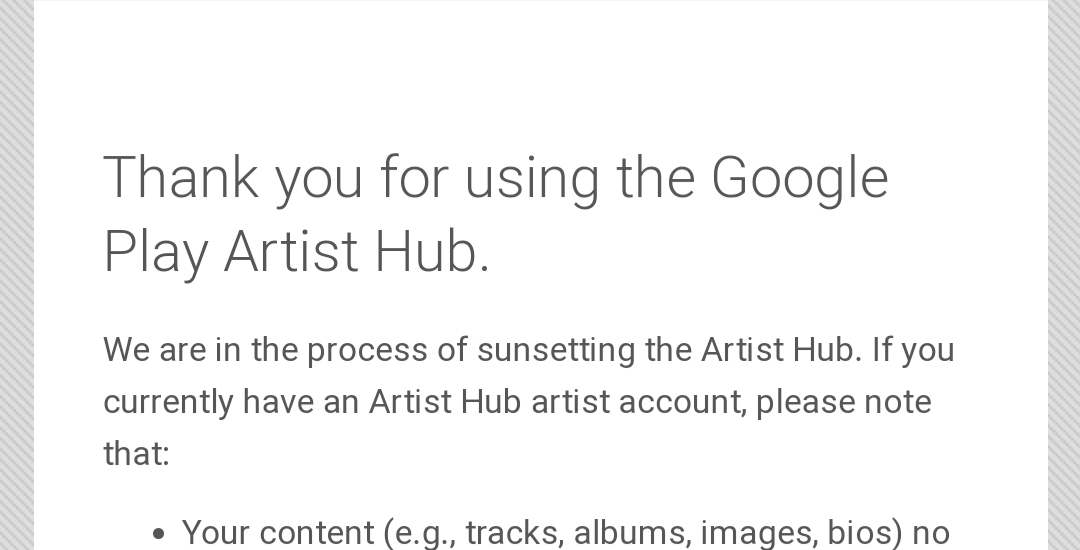 Google Play Music Artist Hub Shutdown