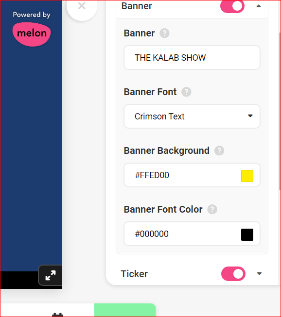 SCREENSHOT OF BANNER SETTINGS ON MELON